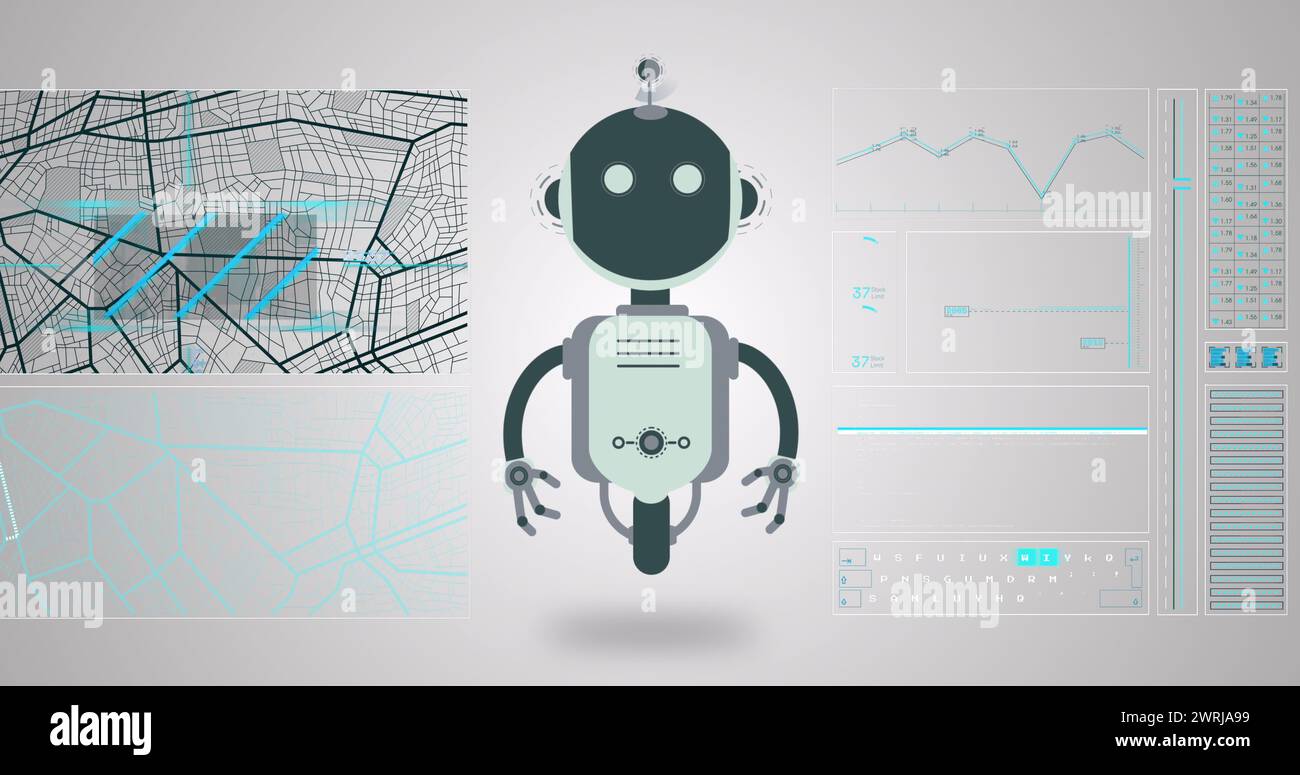 Image of ai chatbot icon, map and data processing. Global artificial ...