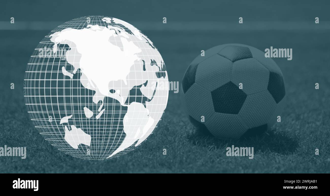 Image of spinning white globe over football ball Stock Photo - Alamy