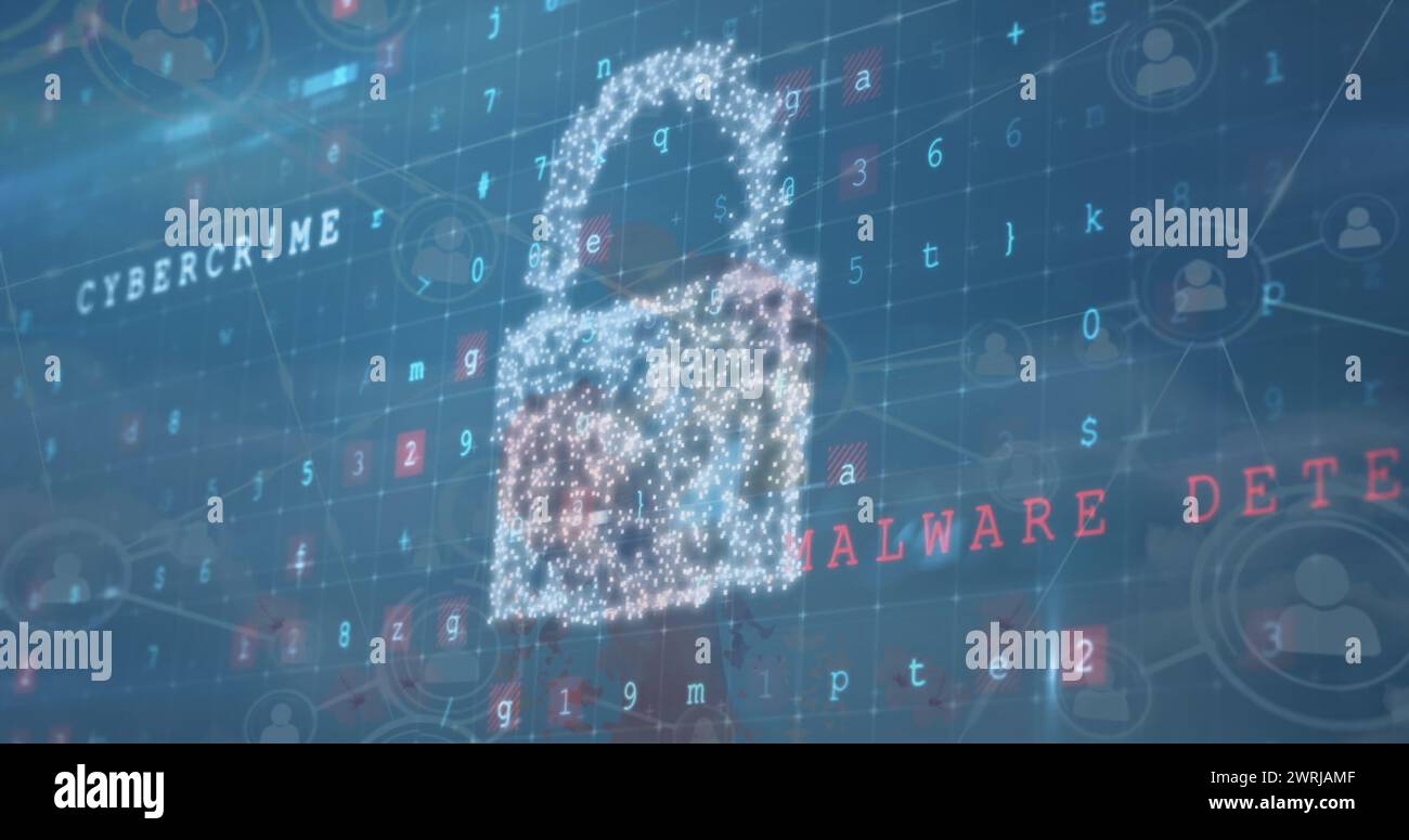 A digital representation of a hacker appears against a cyber-themed ...