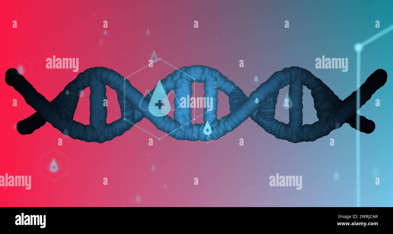 Image of icons, dna strand over data processing Stock Photo - Alamy