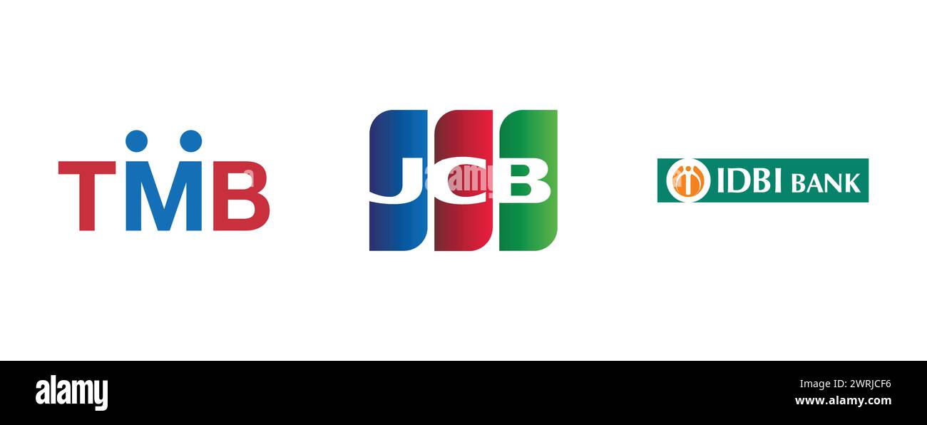 JCB, IDBI BANK, TMB BANK. Editorial vector logo collection. Stock Vector