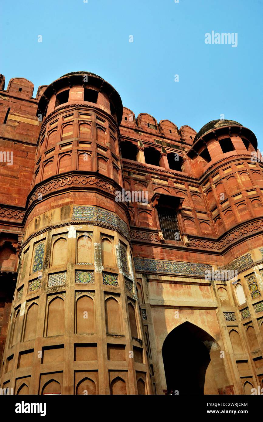 Partial View of Amar Singh Gate, Red Fort, Agra, Uttar Pradesh, India Stock Photo
