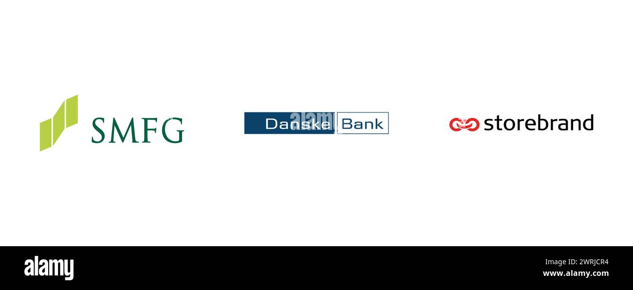 SUMITOMO MITSUI FINANCIAL GROUP, STOREBRAND, DANSKE BANK. Editorial vector logo collection. Stock Vector
