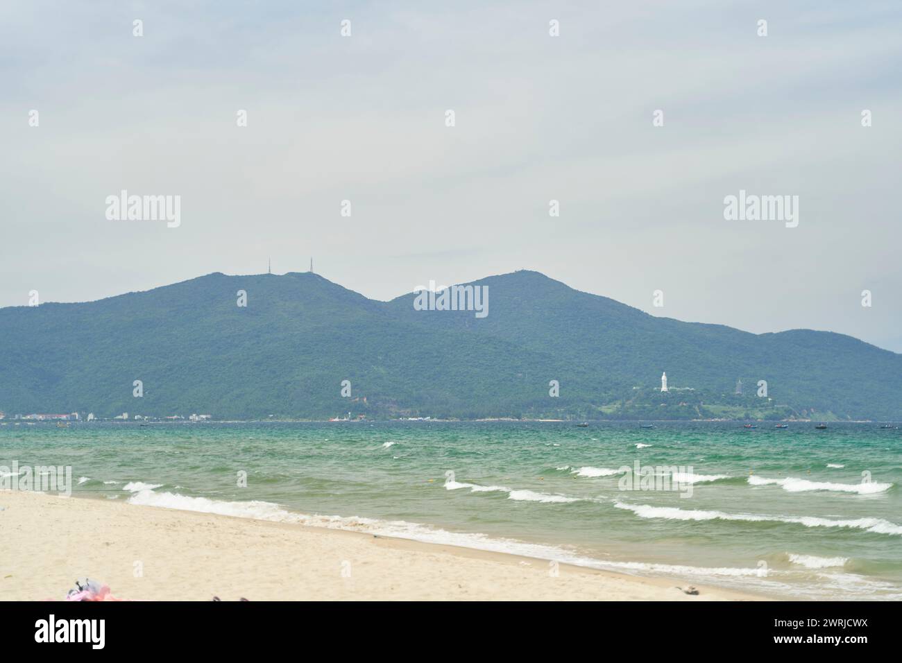 View of the central beach in Da Nang city and the Son Tra Peninsula. Stock Photo