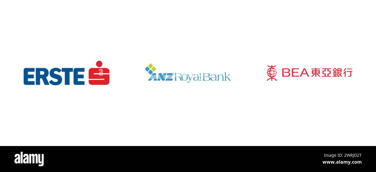 ANZ ROYAL BANK, ERSTE GROUP, BANK OF EAST ASIA. Editorial vector logo collection. Stock Vector