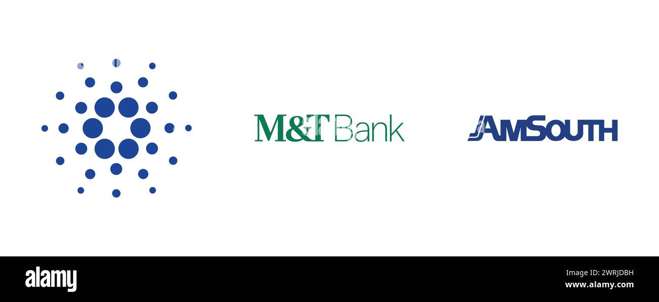CARDANO, M AND T BANK, AMSOUTH. Editorial vector logo collection. Stock Vector