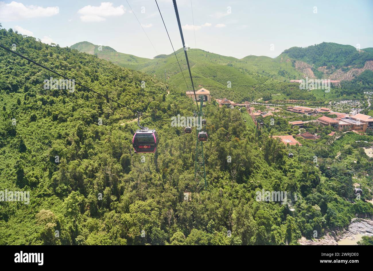 Da Nang, Vietnam - 29.06.2023: The famous and longest cable car to the French village of Ba Na Hills in Vietnam Stock Photo