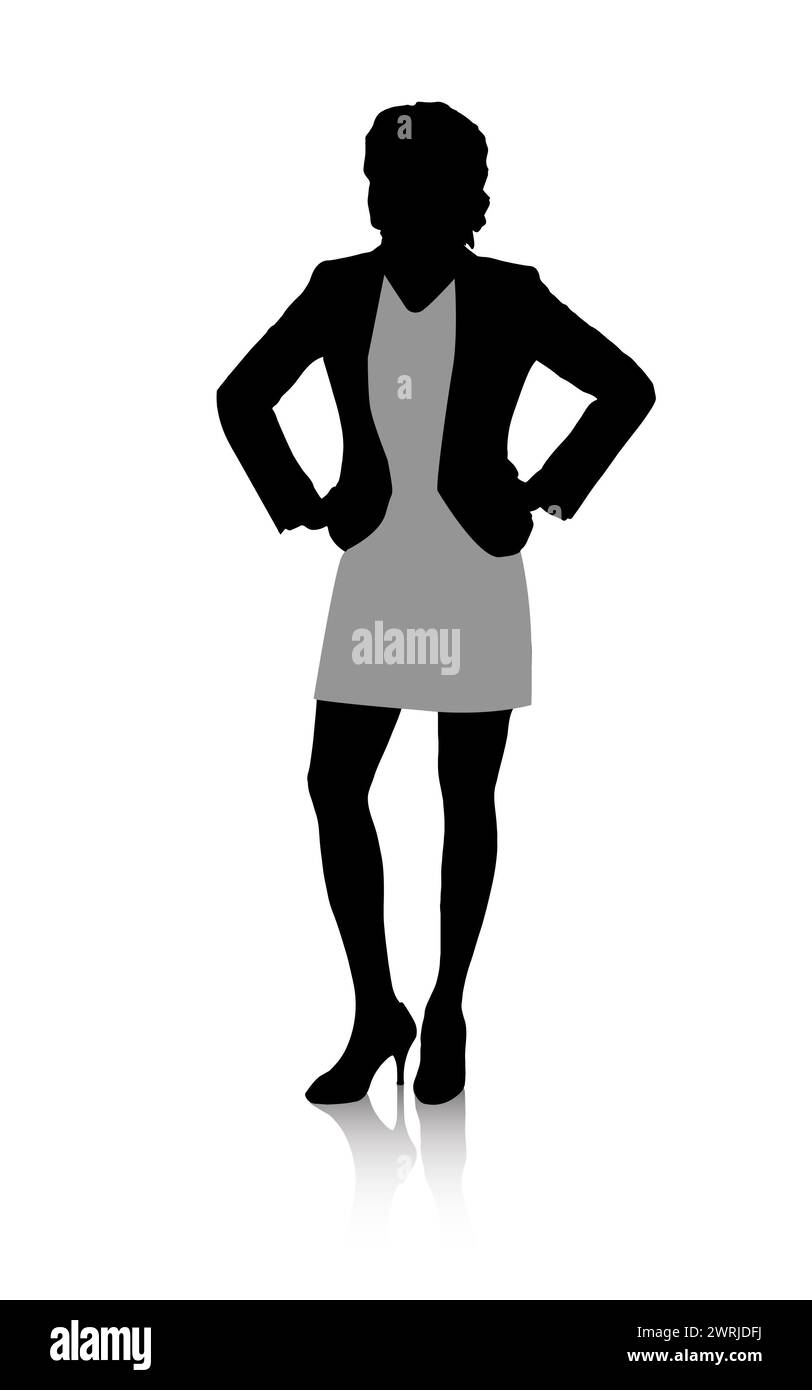 Illustration, silhouette and business with woman isolated on white ...