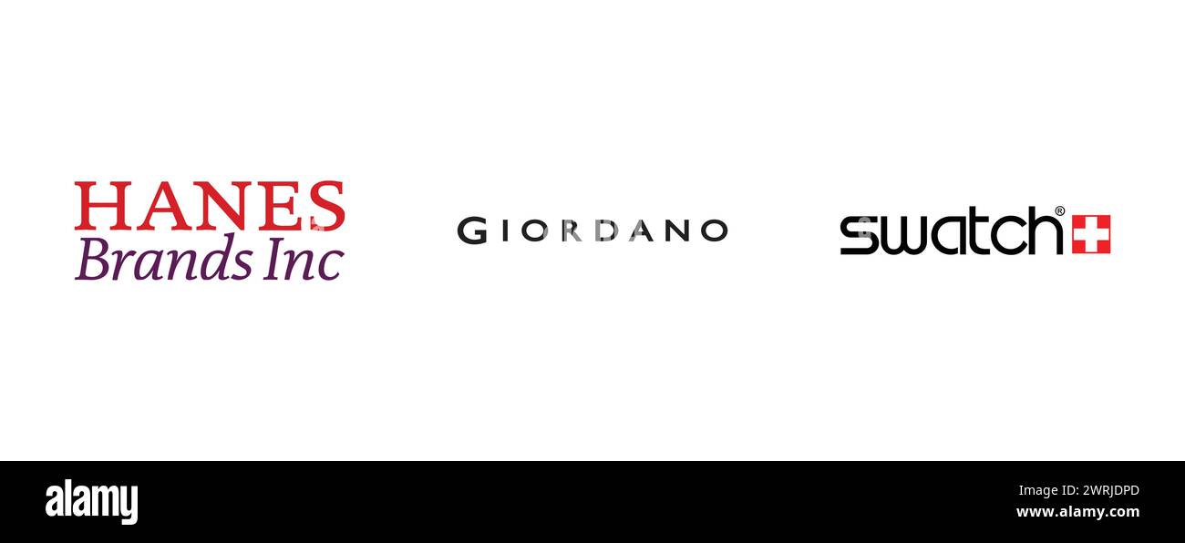 HANES BRANDS, GIORDANO, SWATCH. Editorial vector logo collection. Stock Vector