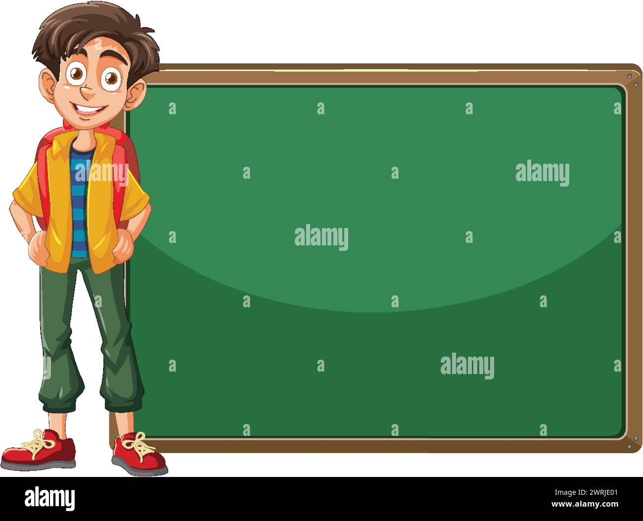 Cheerful cartoon boy standing next to empty board Stock Vector Image ...