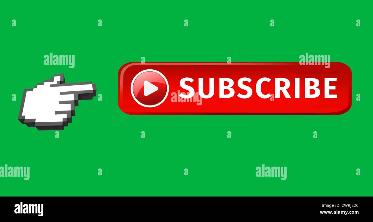 Digital image of red subscription button with play icon beside it Stock Photo
