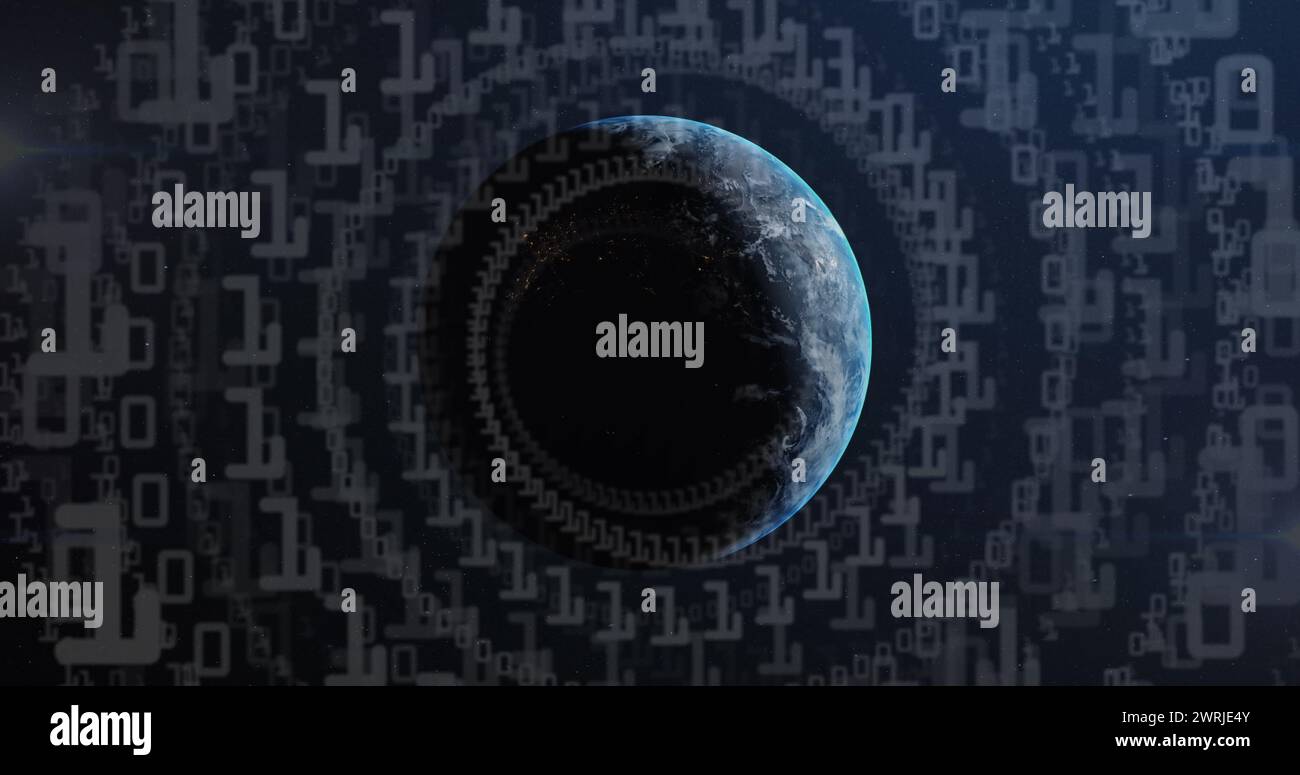 Image of binary coding numbers changing over globe Stock Photo - Alamy