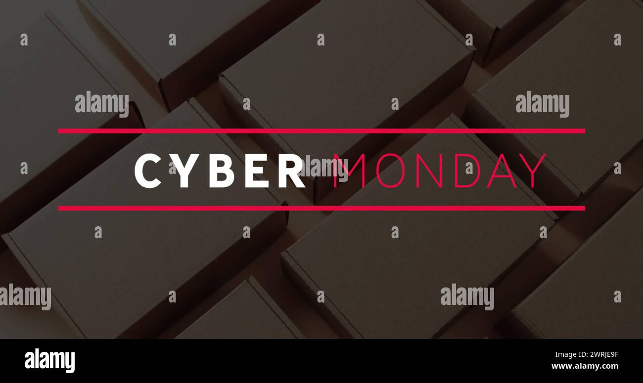 Image of cyber monday text over gift boxes Stock Photo