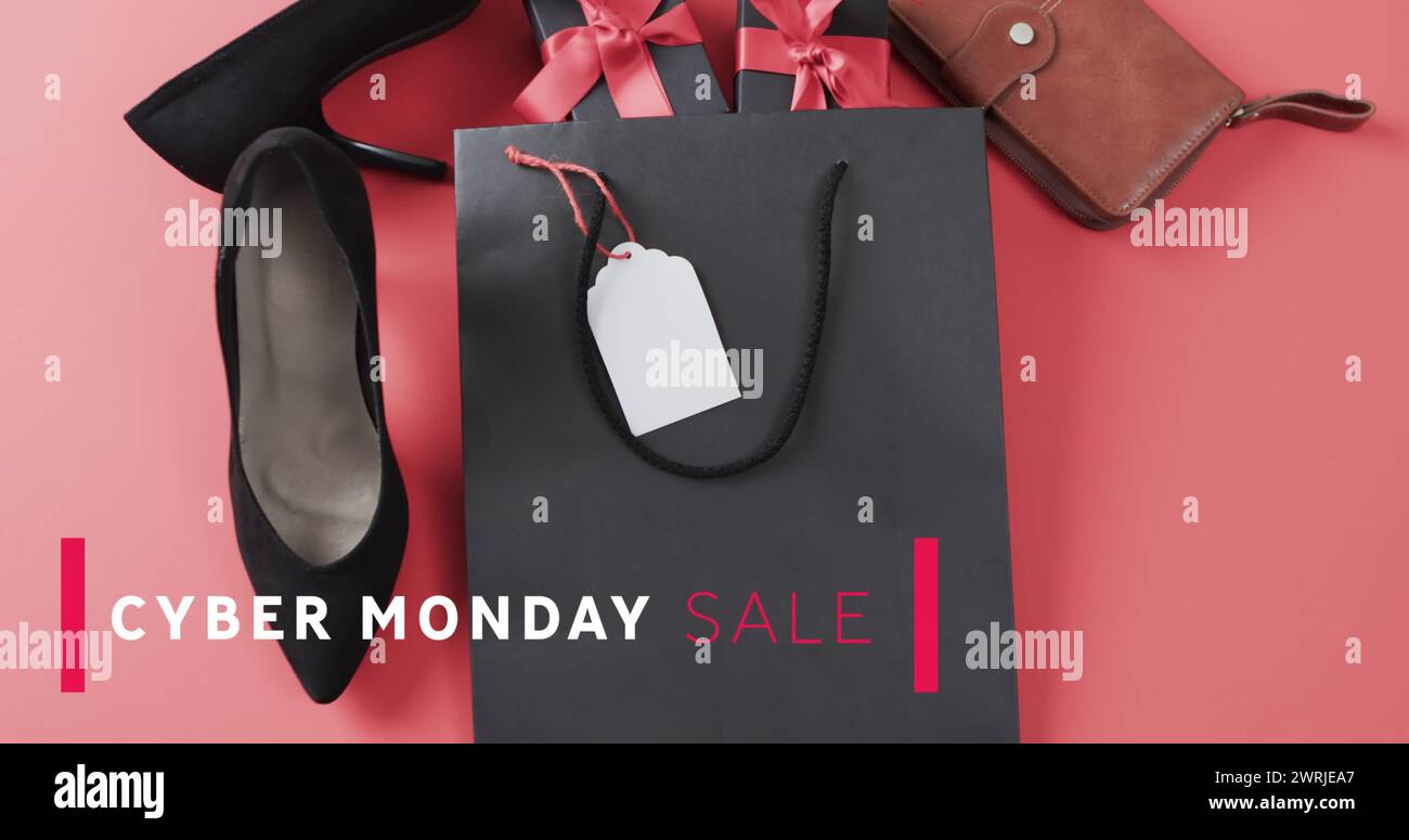 Image of cyber monday sale text over shopping Stock Photo