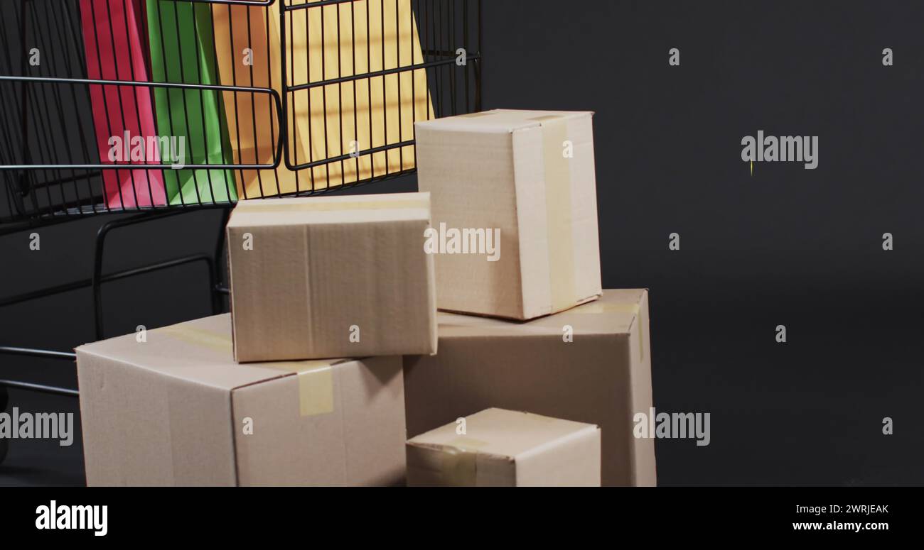 Image of cyber monday sale text over shopping trolley Stock Photo
