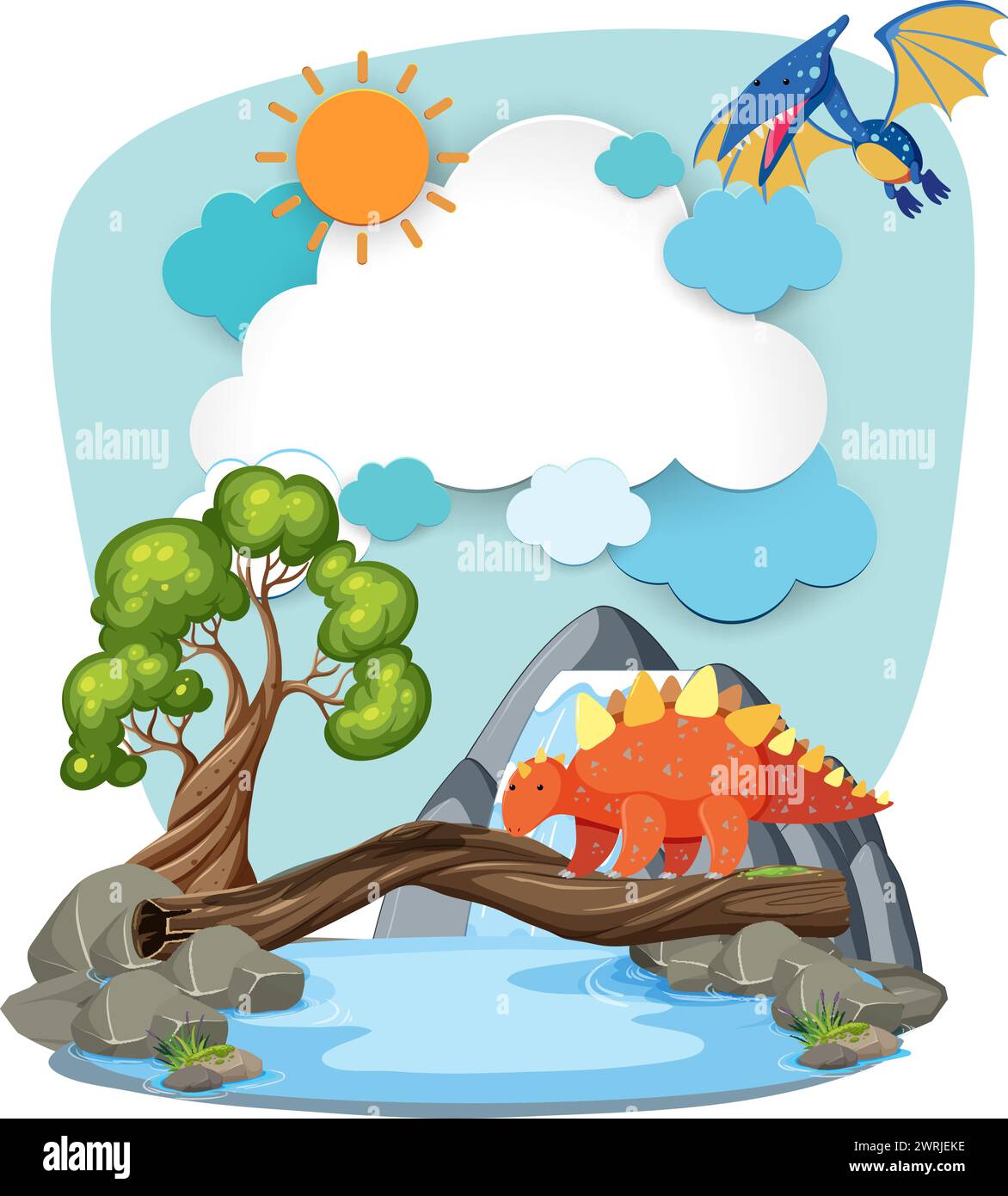 Colorful dinosaurs in a vibrant prehistoric setting Stock Vector
