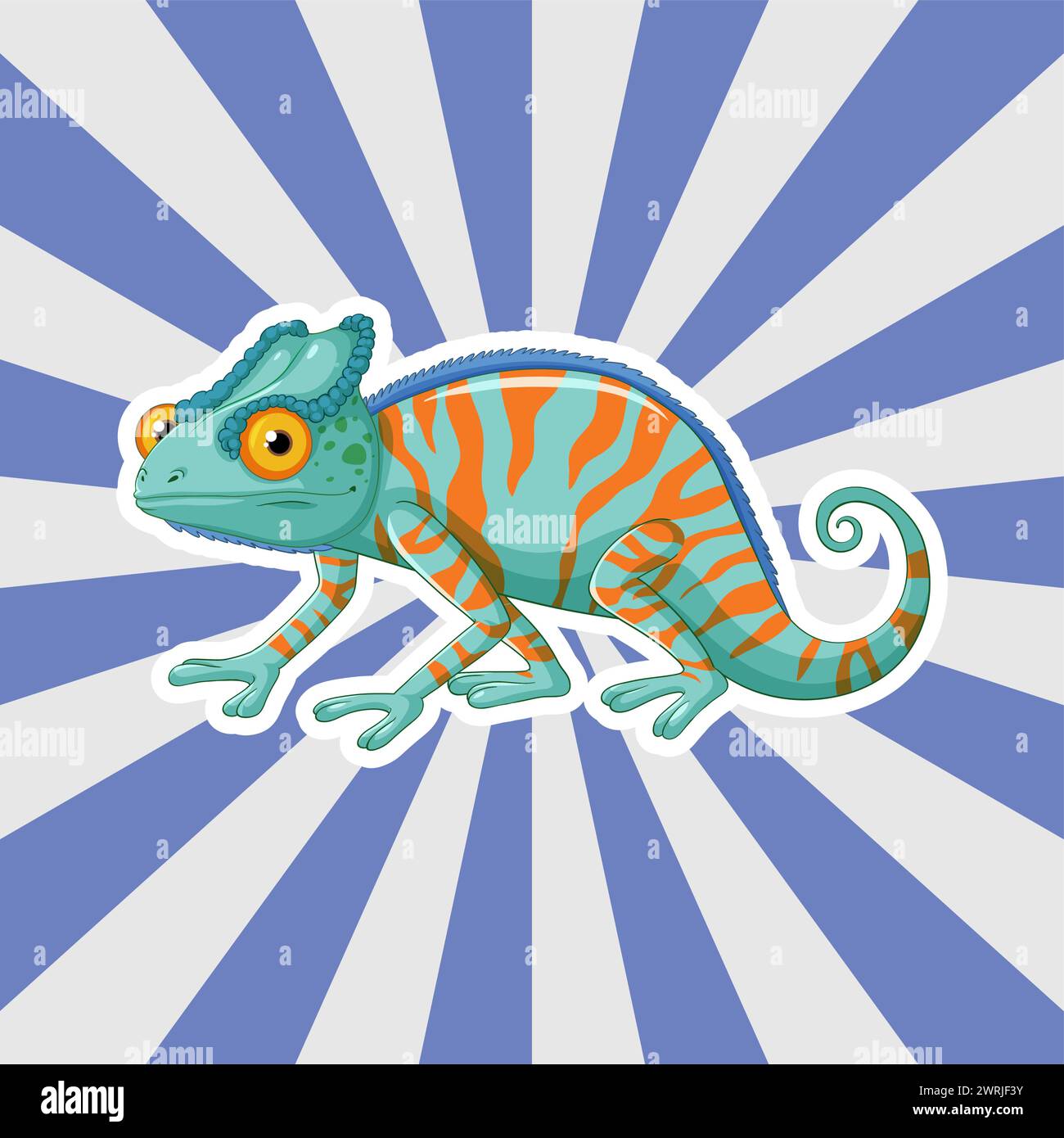 Vector illustration of a vibrant chameleon with stripes. Stock Vector