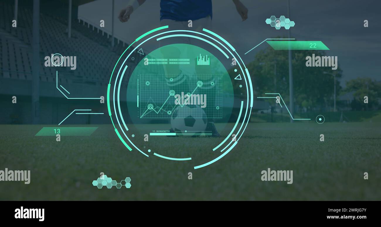 Image of data processing over caucasian male football player Stock ...
