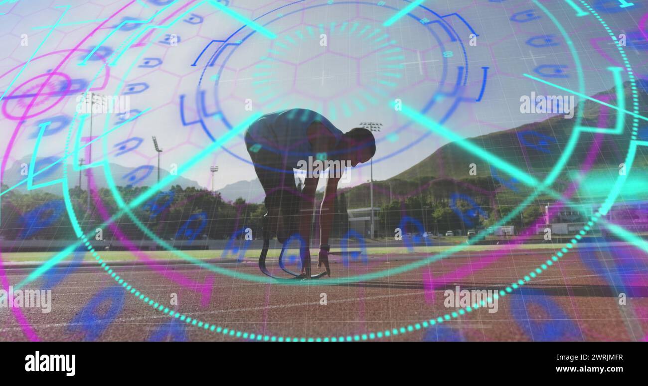Image of digital data processing over disabled male athlete with ...
