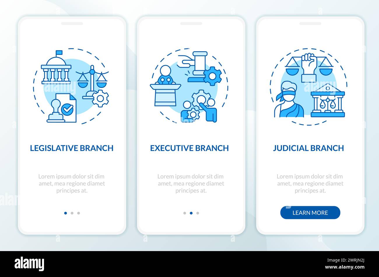 Branches of government blue onboarding mobile app screen Stock Vector ...