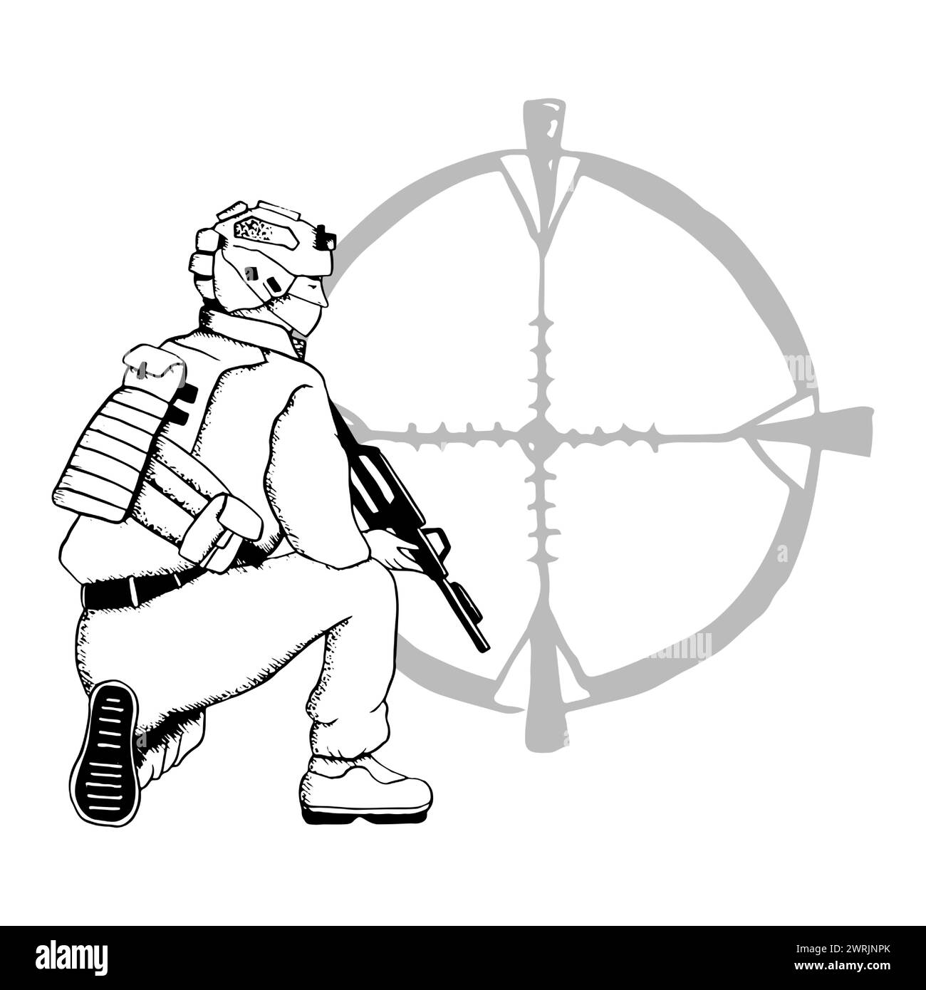 Sniper soldier with rifle and optical sight Stock Vector