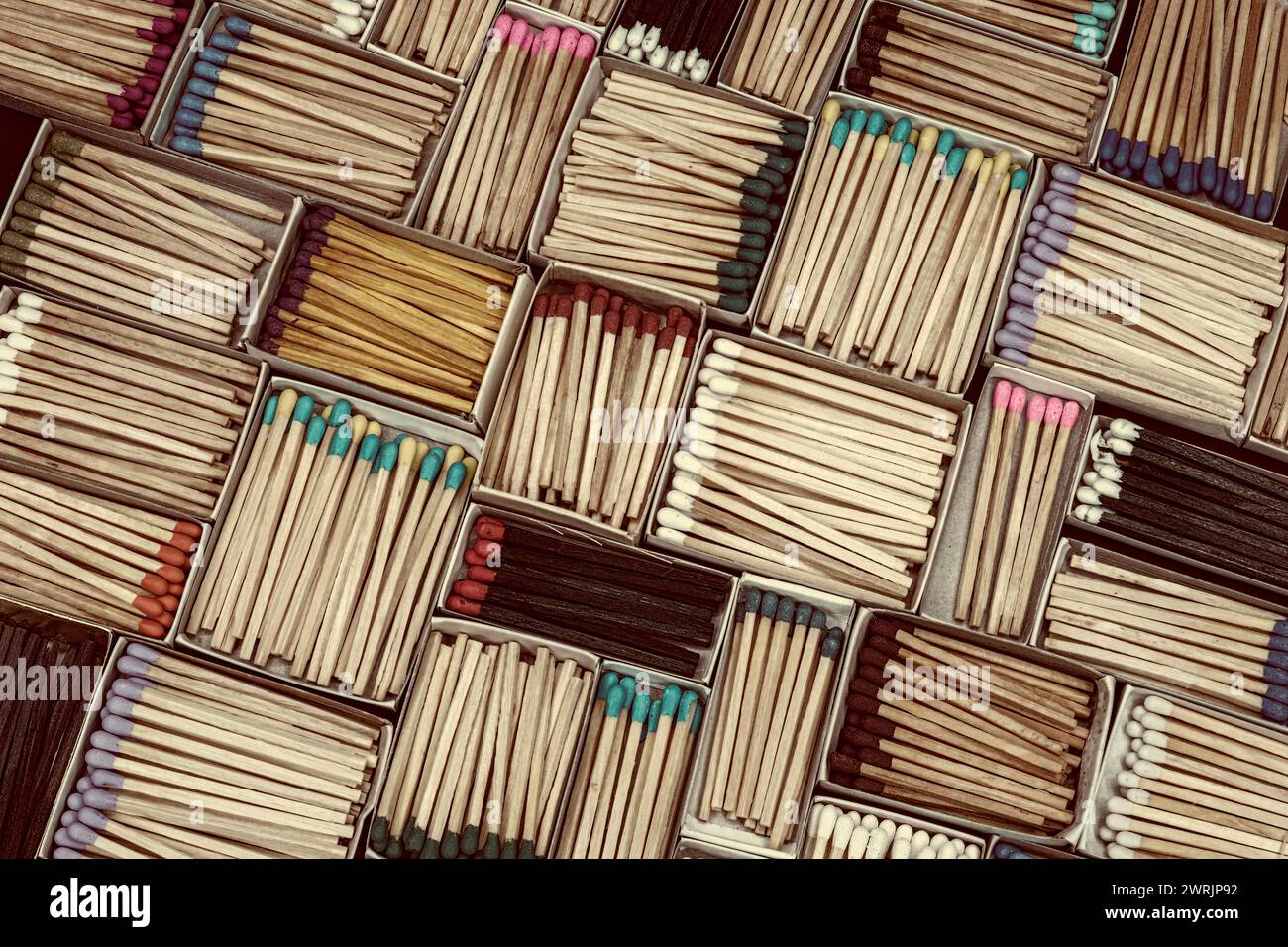 multicolored match sticks in boxes Stock Photo