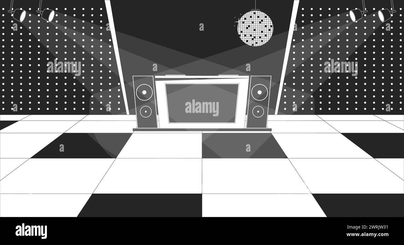 Disco club dancefloor black and white line illustration Stock Vector