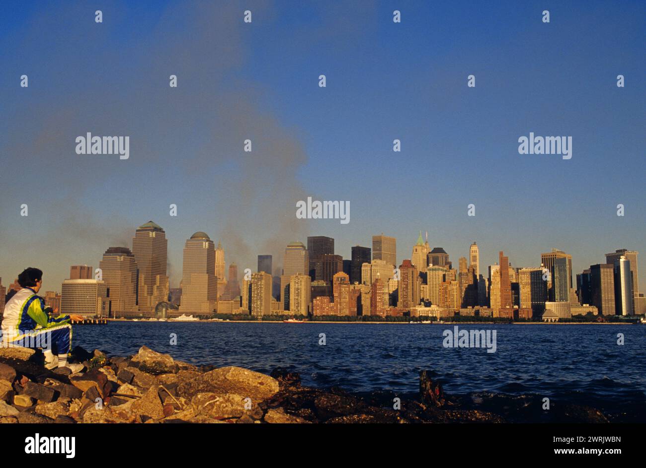 Etats unis new york september 11th tragedy skyline twin towers attack Stock Photo