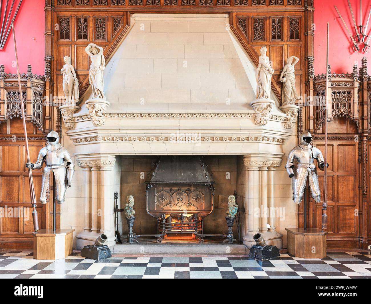 Fireplace in the Great Hall at Edinburgh castle, Scotland. Stock Photo