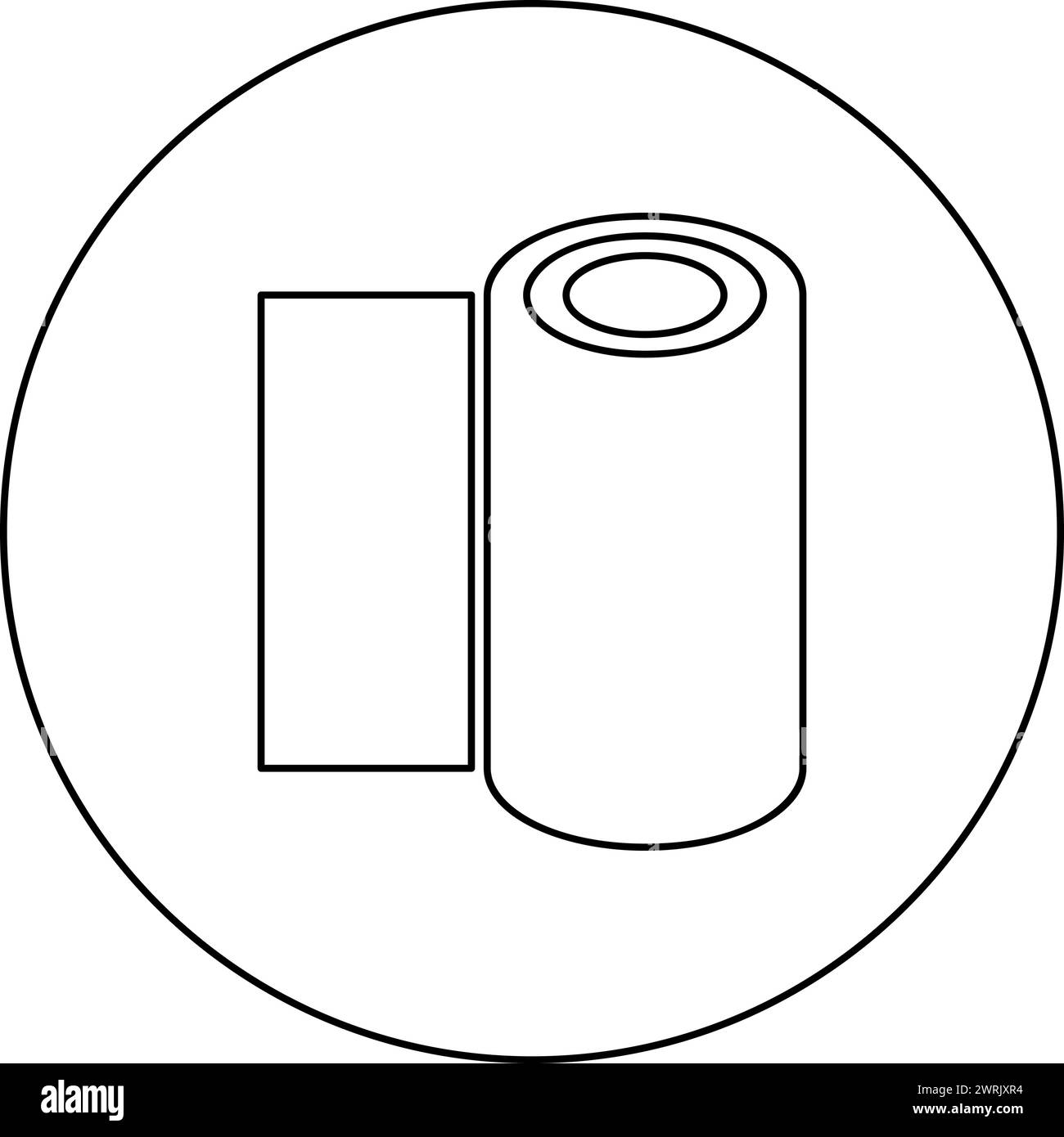 Roll paper towel disposable wrap wallpaper fabric tissue office equipment icon in circle round black color vector illustration image outline contour Stock Vector