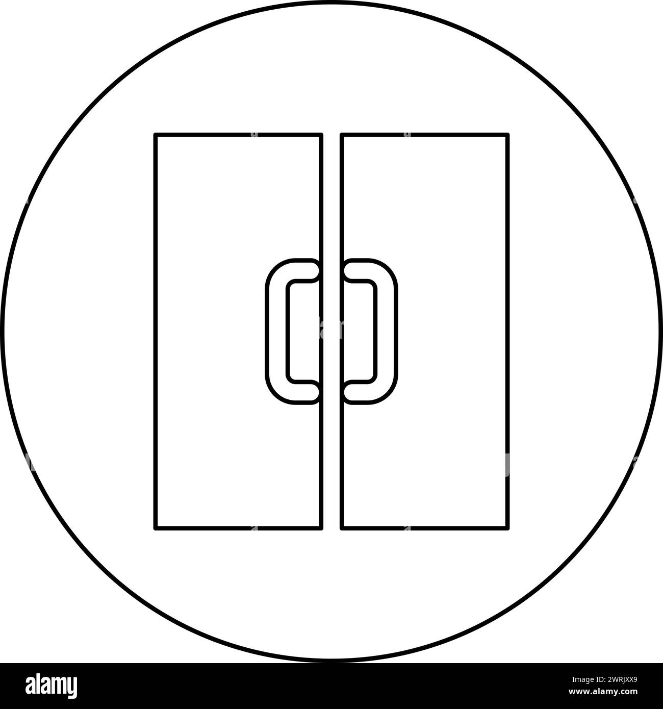Double door exit doorway icon in circle round black color vector illustration image outline contour line thin style simple Stock Vector