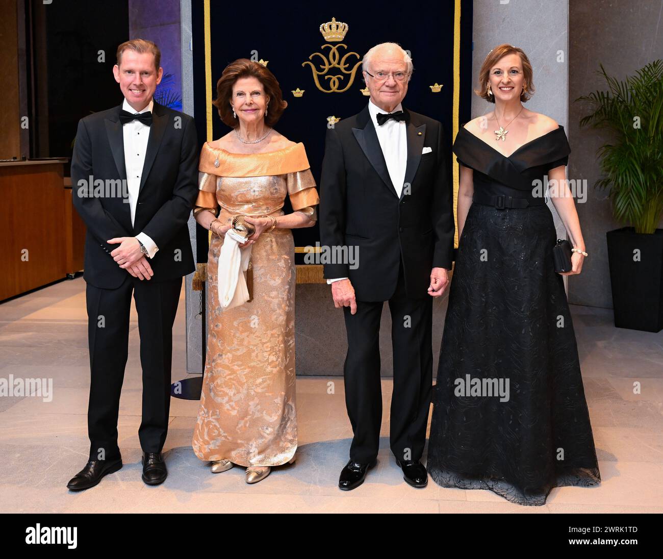 Mexico City, Mexico. 12th Mar, 2024. Sweden's Queen Silvia and King Carl XVI Gustaf pose together with the Swedish Amabassador Gunnar Aldén and his wife Sara Aldén at a dinner hosted by The King and Queen of Sweden at JW Marriott Hotel in Mexico City, Mexico, on March 12, 2024. The King and Queen of Sweden are on a three-day State Visit to Mexico on 12-14 March 2024.Photo: Jonas Ekströmer/TT/code 10030 Credit: TT News Agency/Alamy Live News Stock Photo