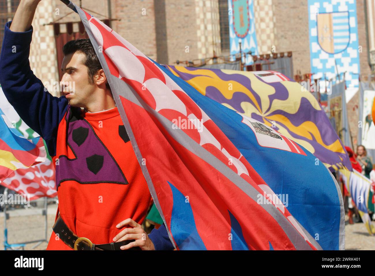 Traditional historical medieval parade of the Palio of Asti in Piedmont ...