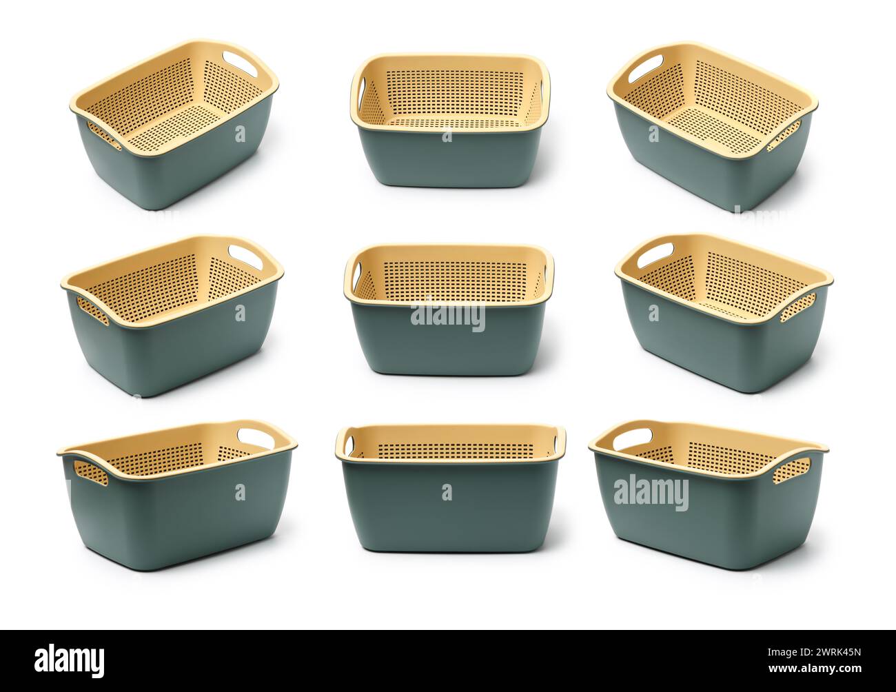 Empty plastic fruit or bread basket on white background Stock Photo