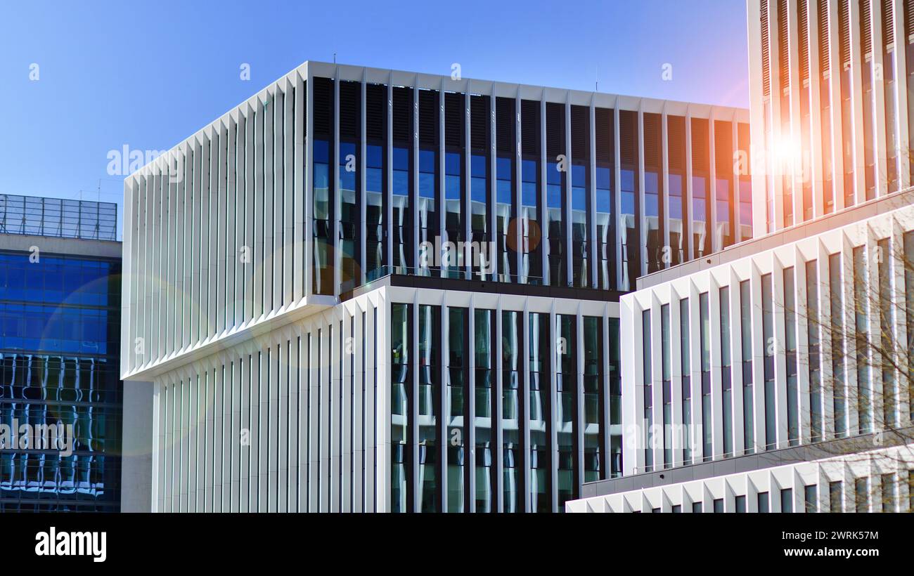 Modern office building in the city with windows and steel and aluminum ...