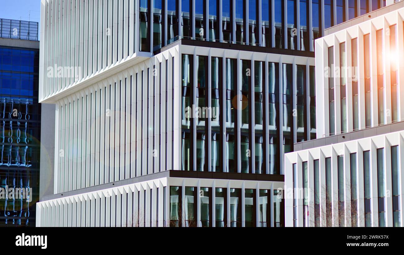 Modern office building in the city with windows and steel and aluminum ...