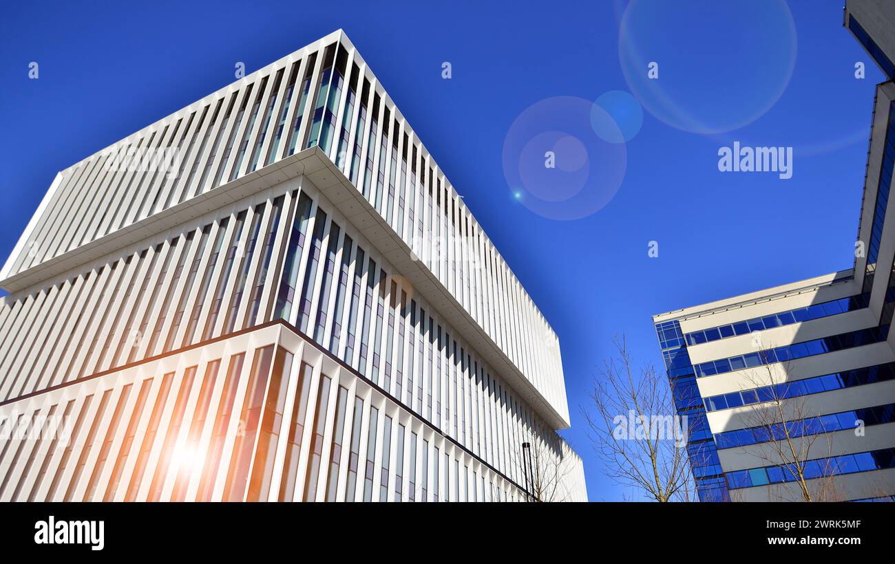 Modern office building in the city with windows and steel and aluminum ...