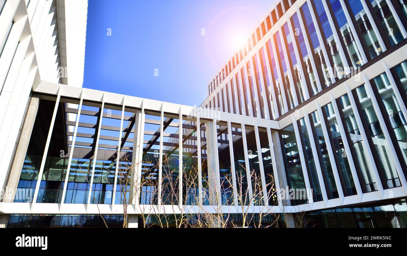 Modern office building in the city with windows and steel and aluminum ...