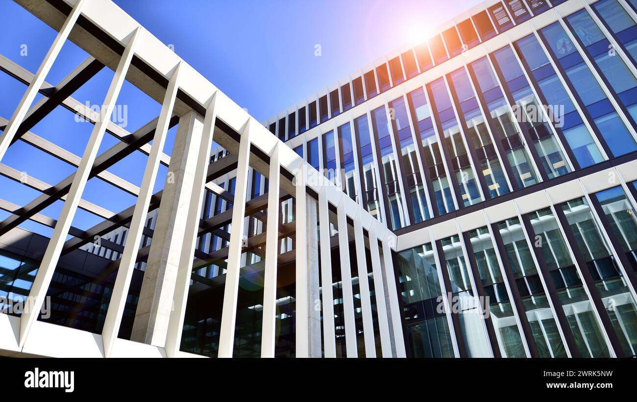 Modern office building in the city with windows and steel and aluminum ...