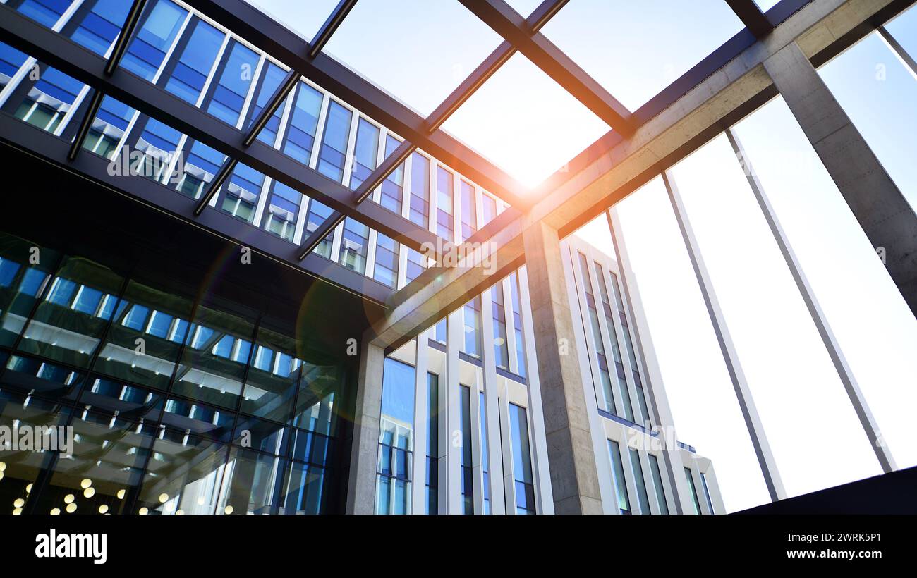 Modern office building in the city with windows and steel and aluminum ...