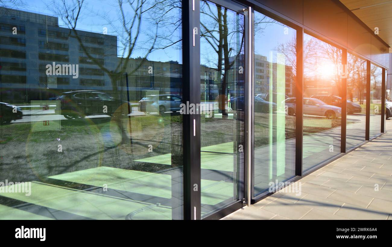 Panoramic windows of new commercial premises. Commercial property in ...