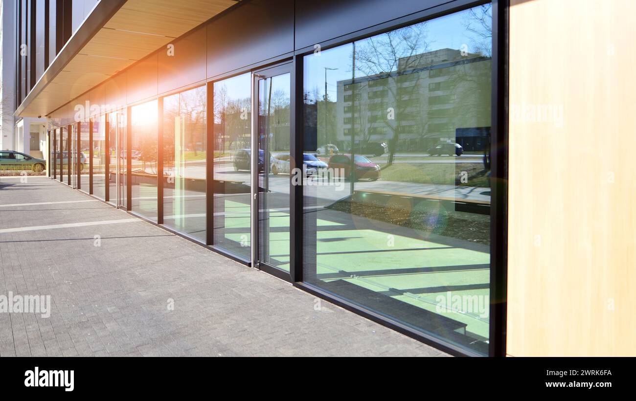 Panoramic windows of new commercial premises. Commercial property in ...