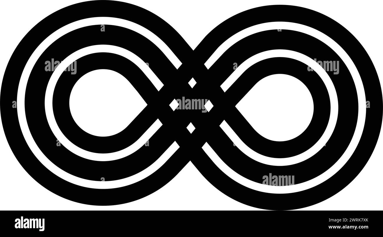 The image is a black and white drawing of an infinity symbol. The symbol is made up of three circles that are connected to each other Stock Vector