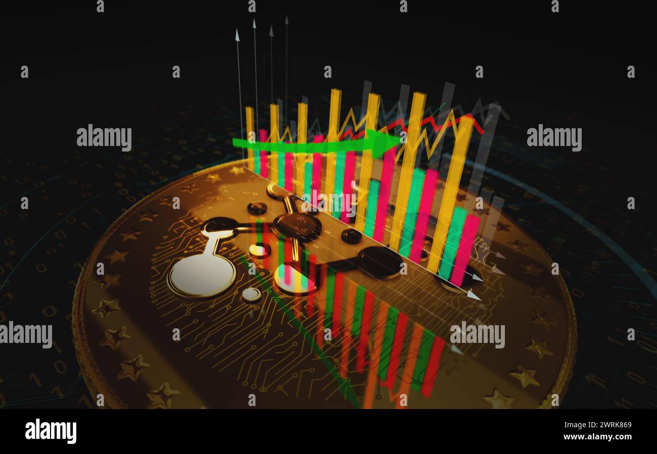 Ypredict YPRED cryptocurrency golden coin over the chart. Price trend graph  with growing and falling line. Online payment and transaction abstract con  Stock Photo - Alamy