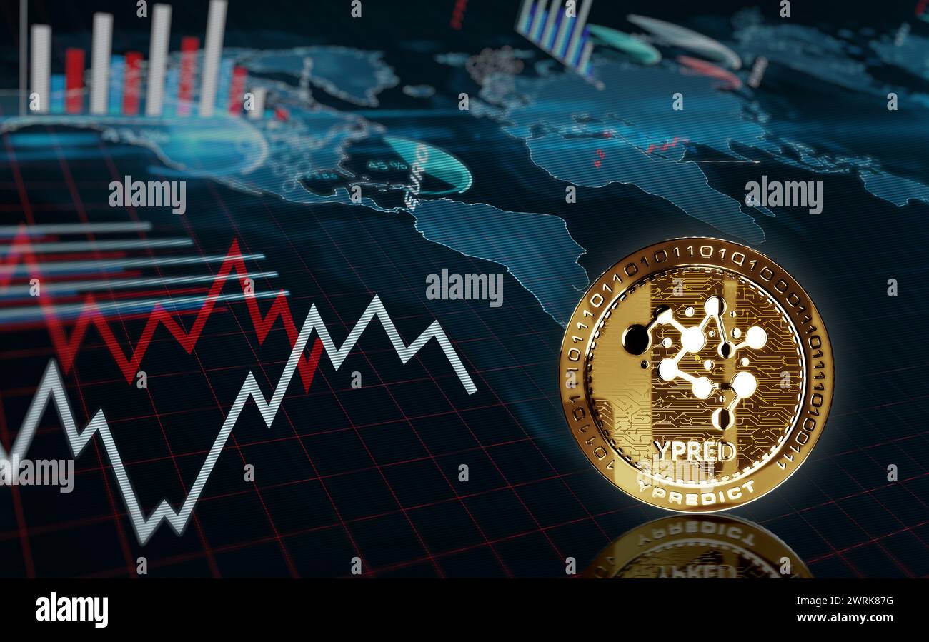 Ypredict YPRED cryptocurrency golden coin over the chart. Price trend graph  with growing and falling line. Online payment and transaction abstract con  Stock Photo - Alamy