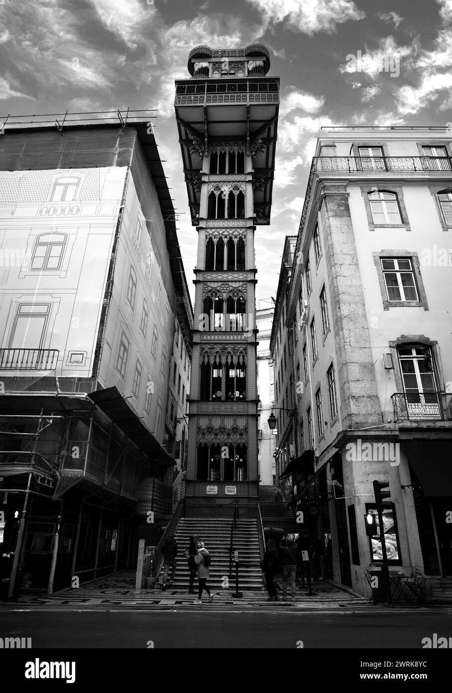 Santa Justa elevator in Lisbon Portugal. Portuguese also called Carmo Elevator: Elevador do Carmo, in the civil parish of Santa Justa, in the historic Stock Photo