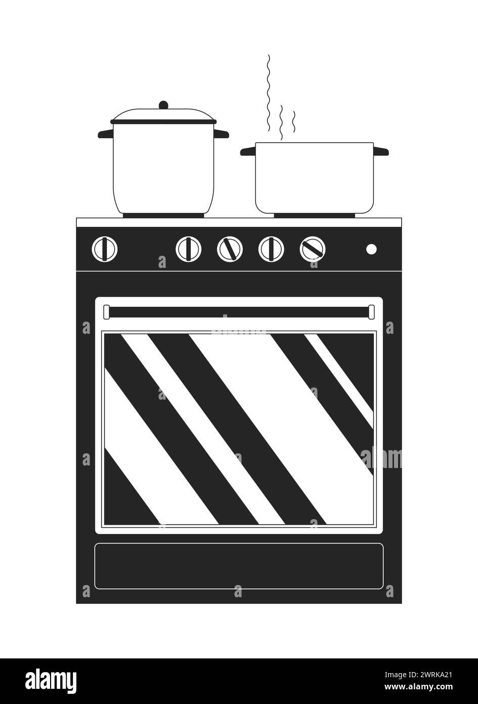 Kitchen stove pots boiling black and white 2D line cartoon object Stock Vector Image &amp; Art - Alamy