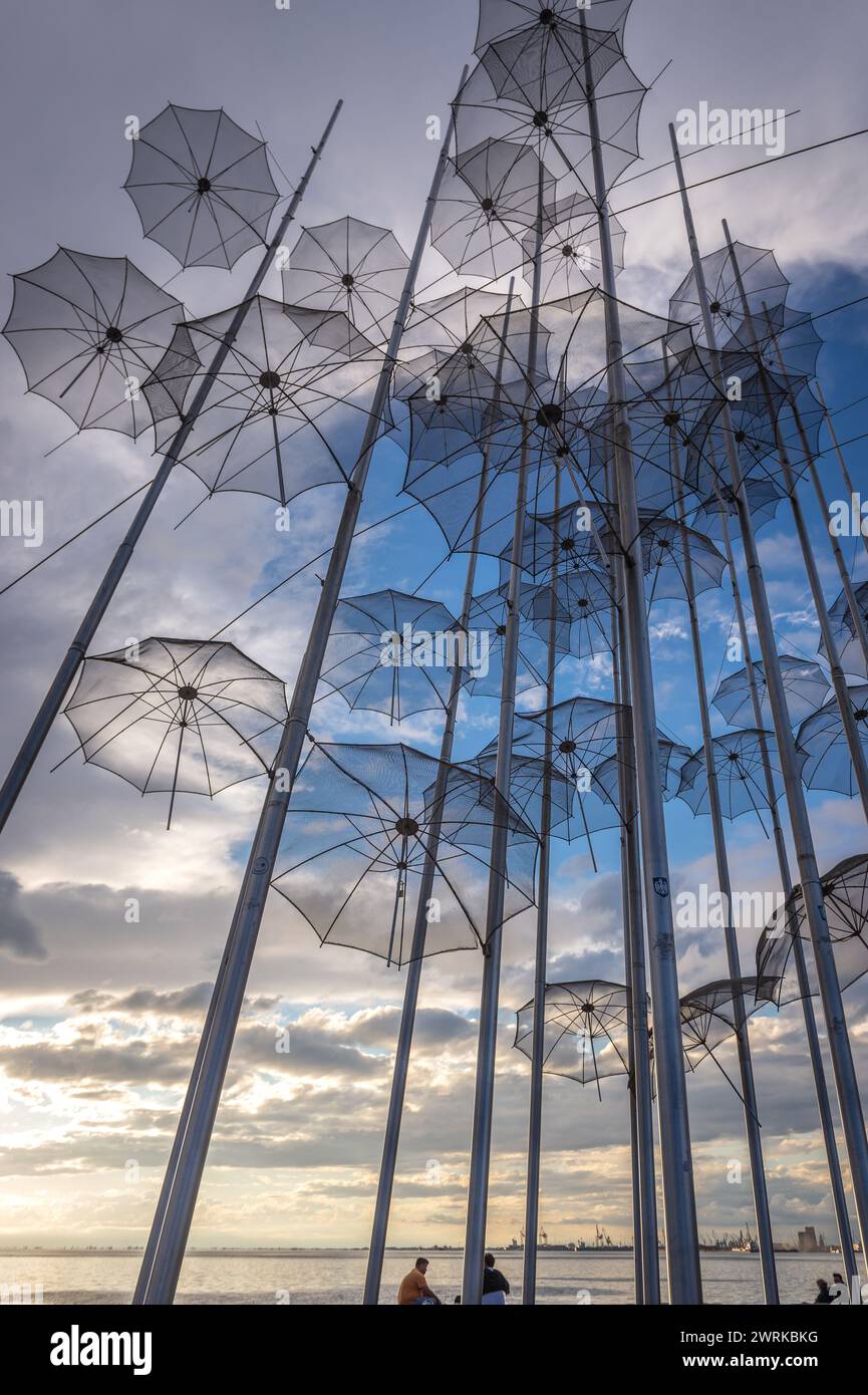 The Umbrellas sculpture by Zongolopoulos in Thessaloniki city