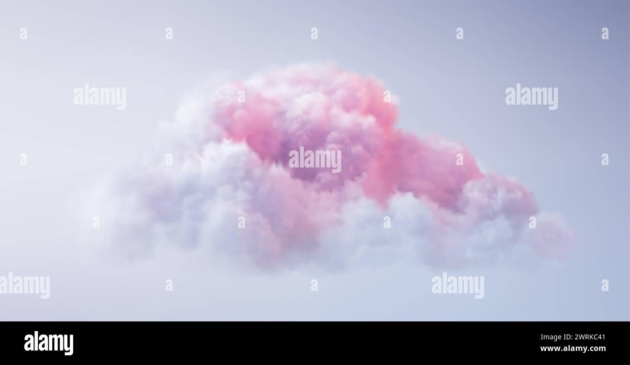 Realistic fantasy illustration pink cloud on soft background, pastel colors. Captures a fairy paradise sunset landscape. Beautiful and versatile Stock Vector