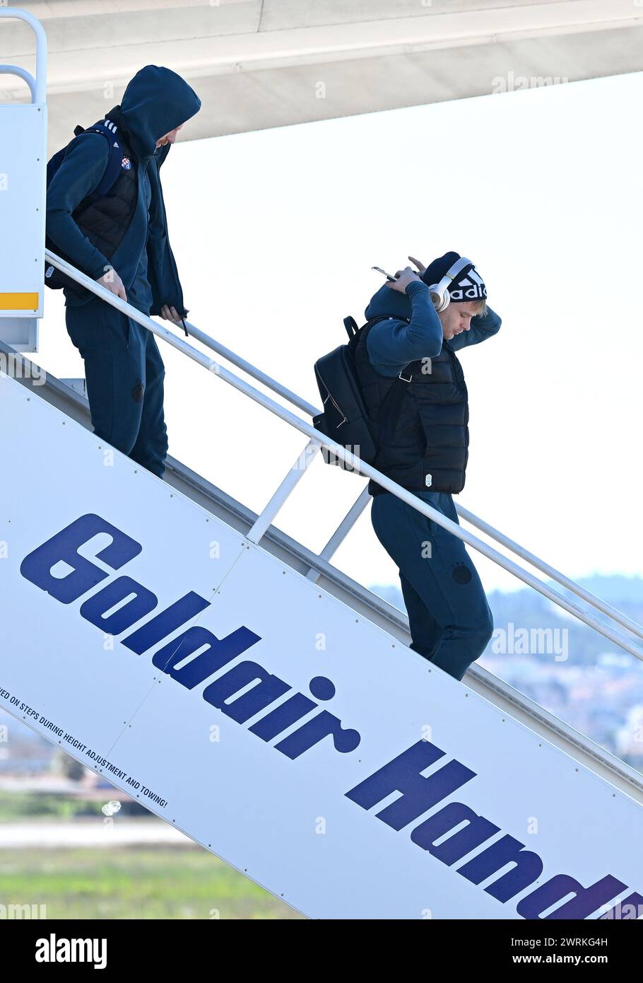 Solun, Hrvatska. 13th Mar, 2024. Players of Dinamo Zagreb Maxime Bernauer arrives at Thessaloniki International Airport 'Macedonia' ahead of UEFA Europa Conference League round of 16 2nd leg match between PAOK and Dinamo Zagreb. Photo: Marko Lukunic/PIXSELL Credit: Pixsell/Alamy Live News Stock Photo